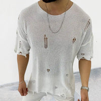 Men's Distressed Round Neck Knit Top