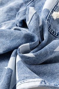 Star Print Washed Drawstring High Waist Wide Leg Jeans