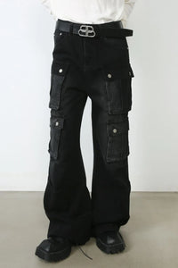 Men's Wide Leg Jeans with Cargo Pockets