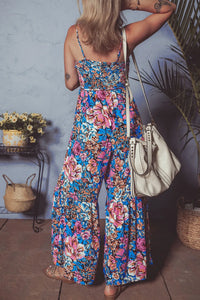 Floral Smocked Spaghetti Straps Wide Leg Jumpsuit