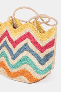 Fame Wavy Rainbow Straw Tote Bag