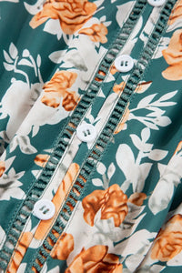 Floral Print Trimmed V Neck Tie Waist Sleeveless Dress