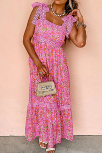 Floral Lace Wide Strap Square Neck Maxi Dress