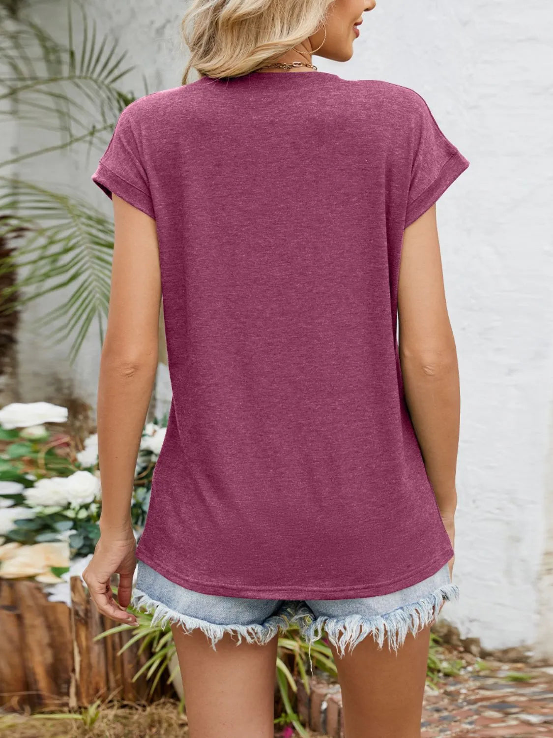 Casual V-Neck Pleated Front T-Shirt