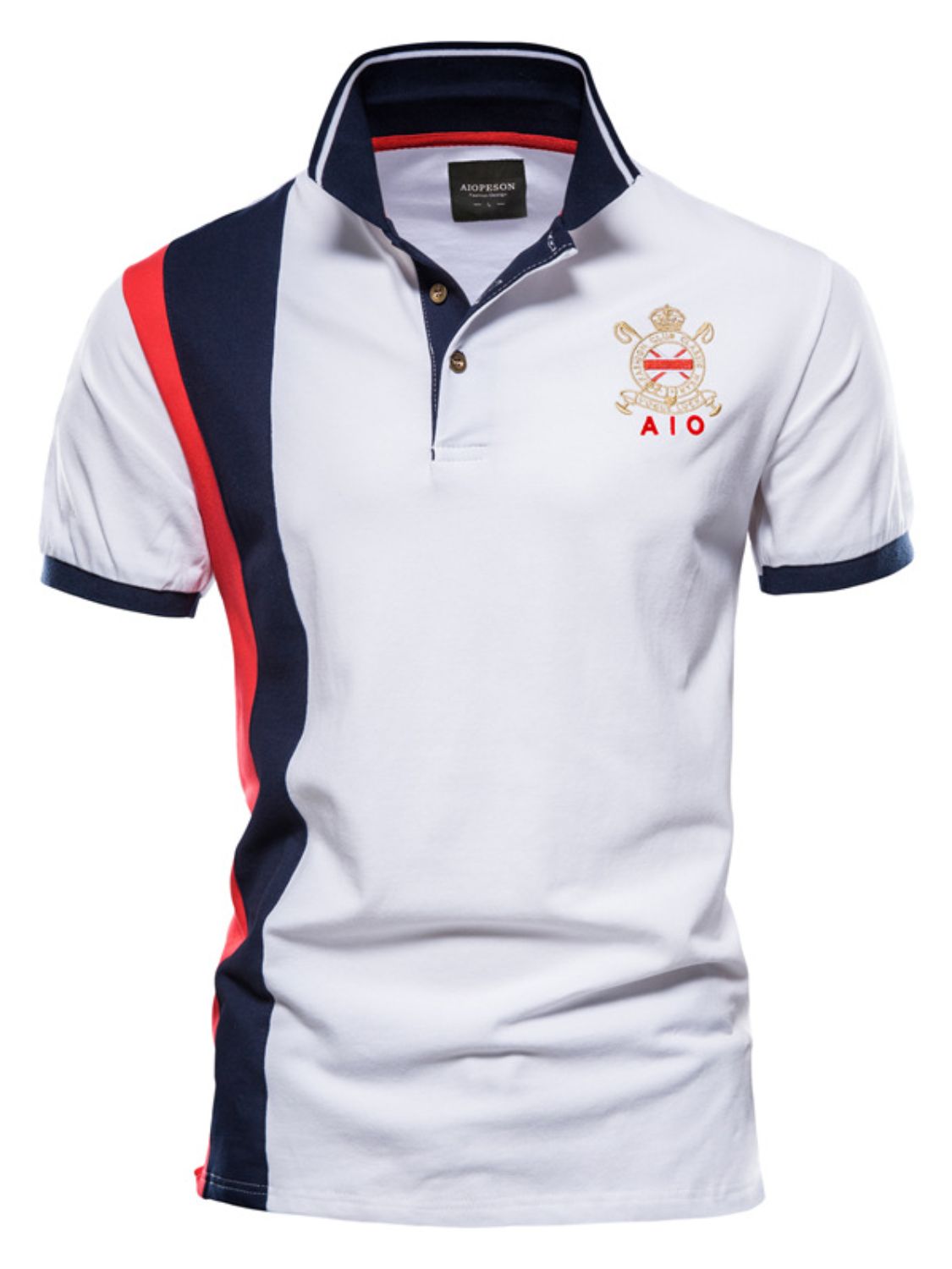 Men's Embroidered Collared Neck Striped Contrast Polo