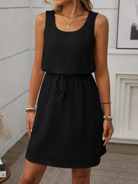 Waffle-Knit Drawstring Mini Tank Dress