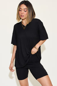 Full Size V-Neck Drop Shoulder T-Shirt and Shorts Set
