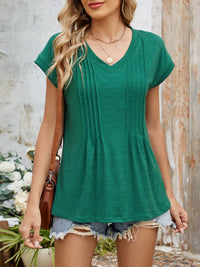 Casual V-Neck Pleated Front T-Shirt