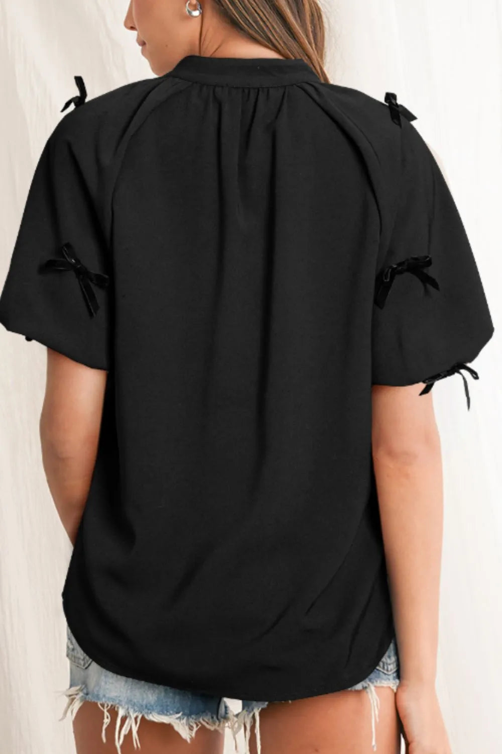 Bow Decor Puff Sleeve Blouse