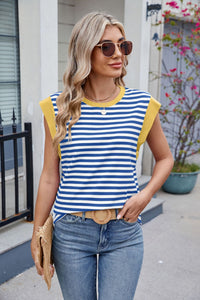 Contrast Striped Round Neck T-Shirt