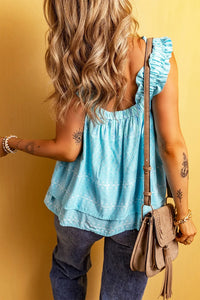 Printed Ruffled Wide Straps Tank