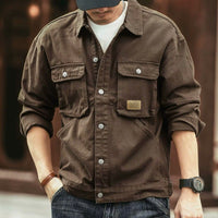 Men's Washed Collared Neck Cargo Jacket