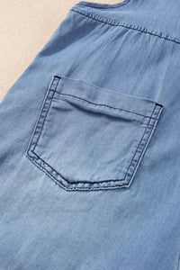 Square Neck Denim Overalls with Pockets