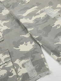 Men's Camouflage Denim Shorts with Raw Hem