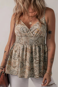 Paisley Printed Smocked Babydoll Cami