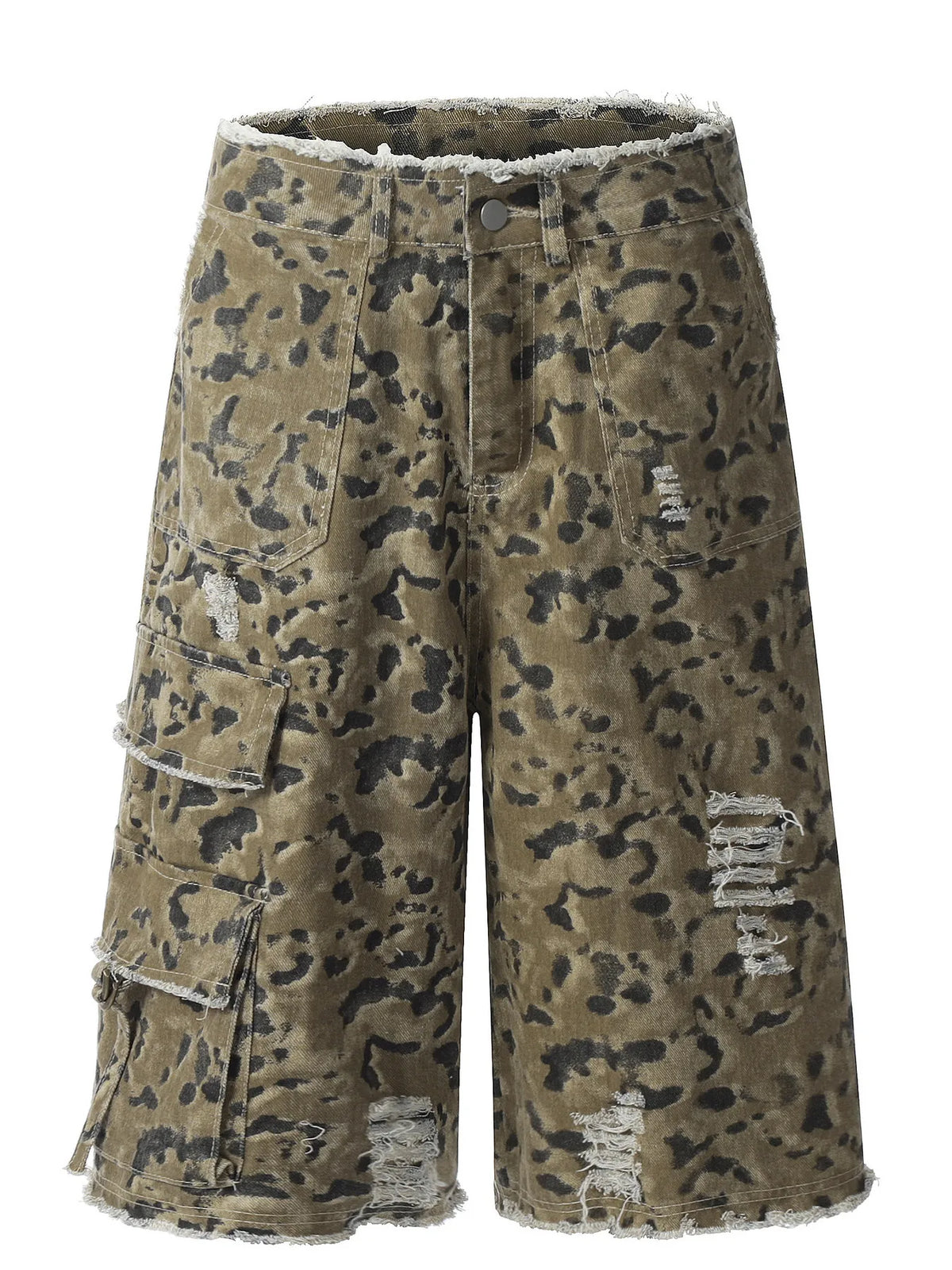 Men's Camouflage Denim Shorts with Raw Hem