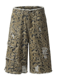 Men's Camouflage Denim Shorts with Raw Hem