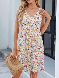 Printed V-Neck Sleeveless Mini Dress with Pockets