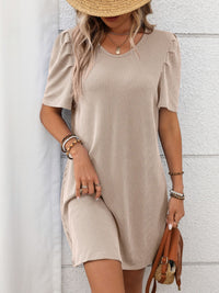 Textured Round Neck Short Sleeve Mini Dress