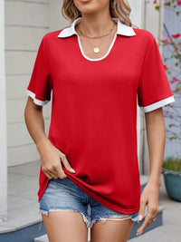 Contrast Trim Collar Short Sleeve Casual T-Shirt