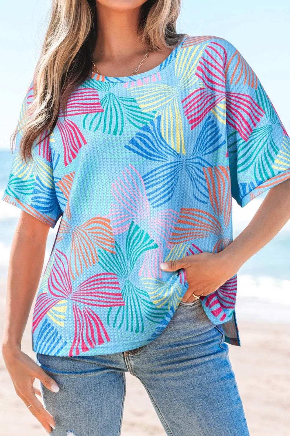 Printed Round Neck Half Sleeve Top