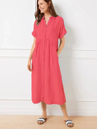Full Size Striped Button-Front Midi Dress Plus Size