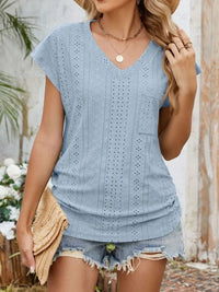 Eyelet V-Neck Short Sleeve Top