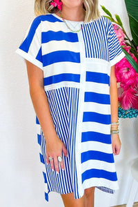 Stripe Mixed Short Sleeve Shift Mini Tee Dress