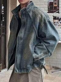 Men's Vintage Washed Denim Jacket with Classic Collar