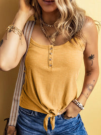 Full Size Ribbed Button Front Tie Hem Cami Tank Top Plus Size