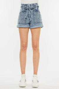 Ultra High Rise Paperbag Denim Shorts