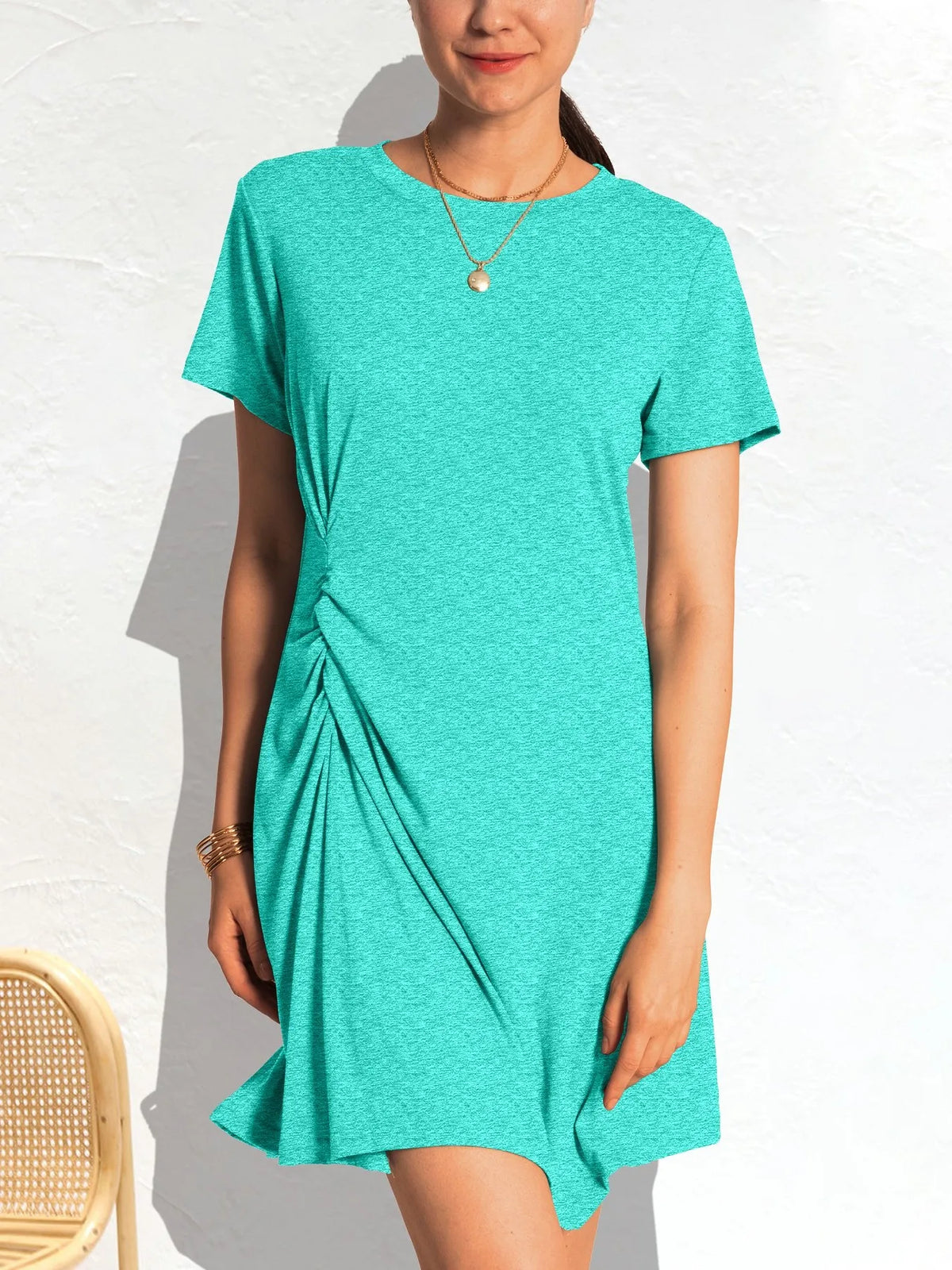Ruched Short Sleeve Mini Tee Dress