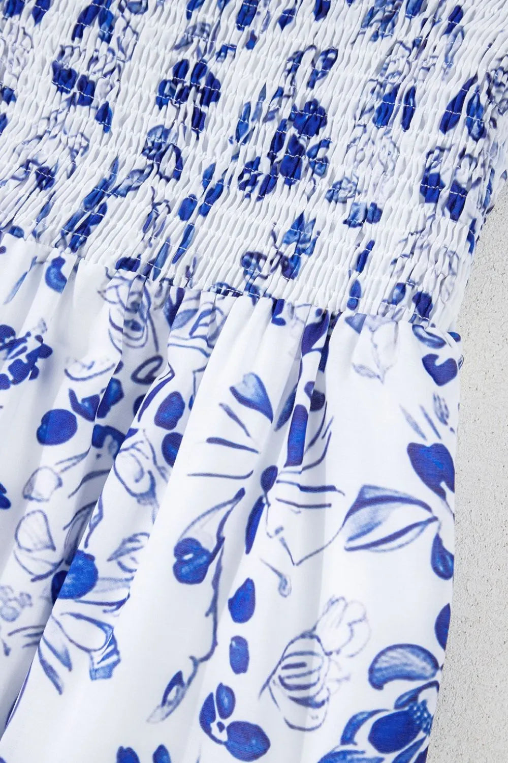 Smocked Printed Square Neck Puff Sleeve Dress