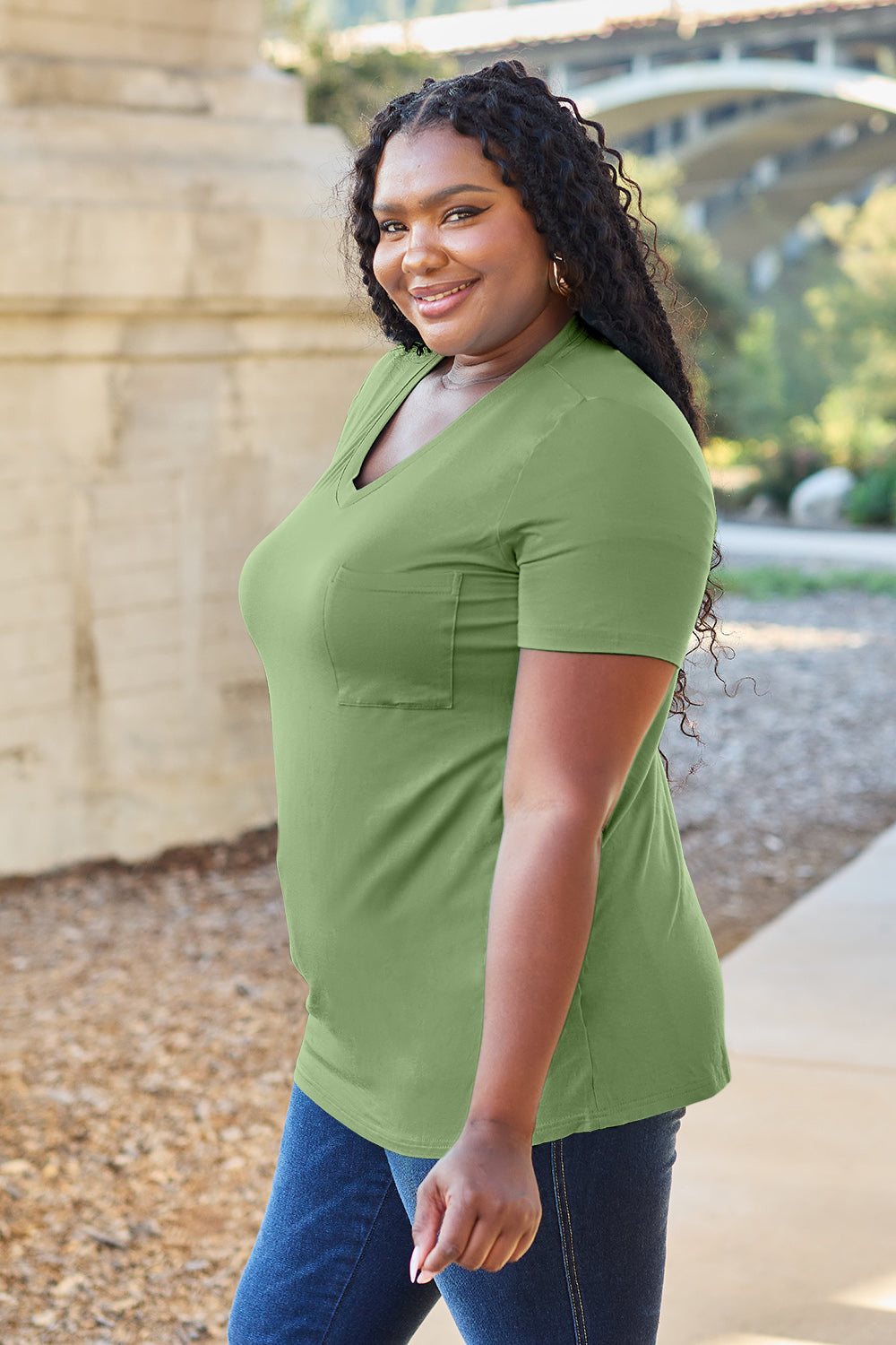 Bamboo Full Size V-Neck Short Sleeve T-Shirt
