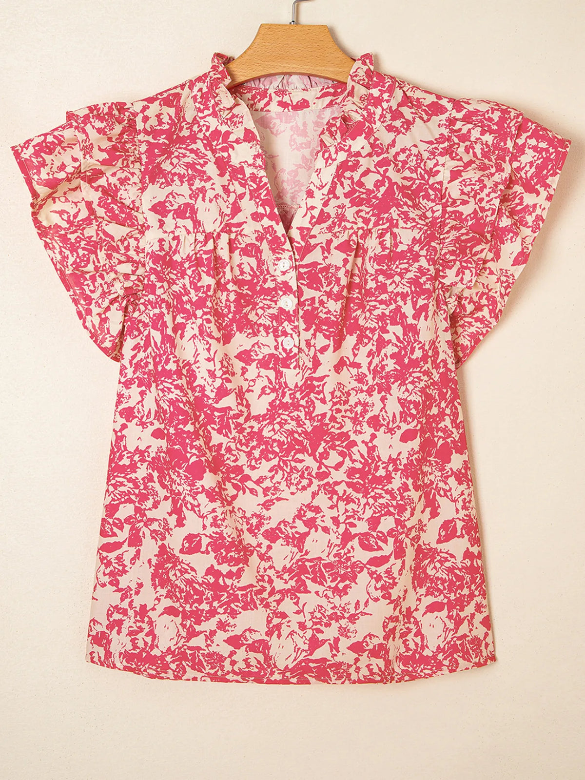 Printed Half Button Neck Ruffle Sleeve Blouse