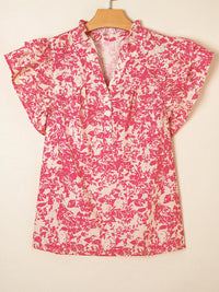 Printed Half Button Neck Ruffle Sleeve Blouse