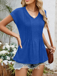 Casual V-Neck Pleated Front T-Shirt