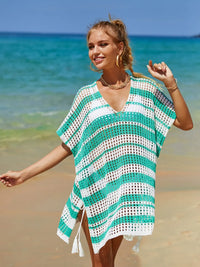 Angel Wings Tassel Openwork Striped V-Neck Cover Up