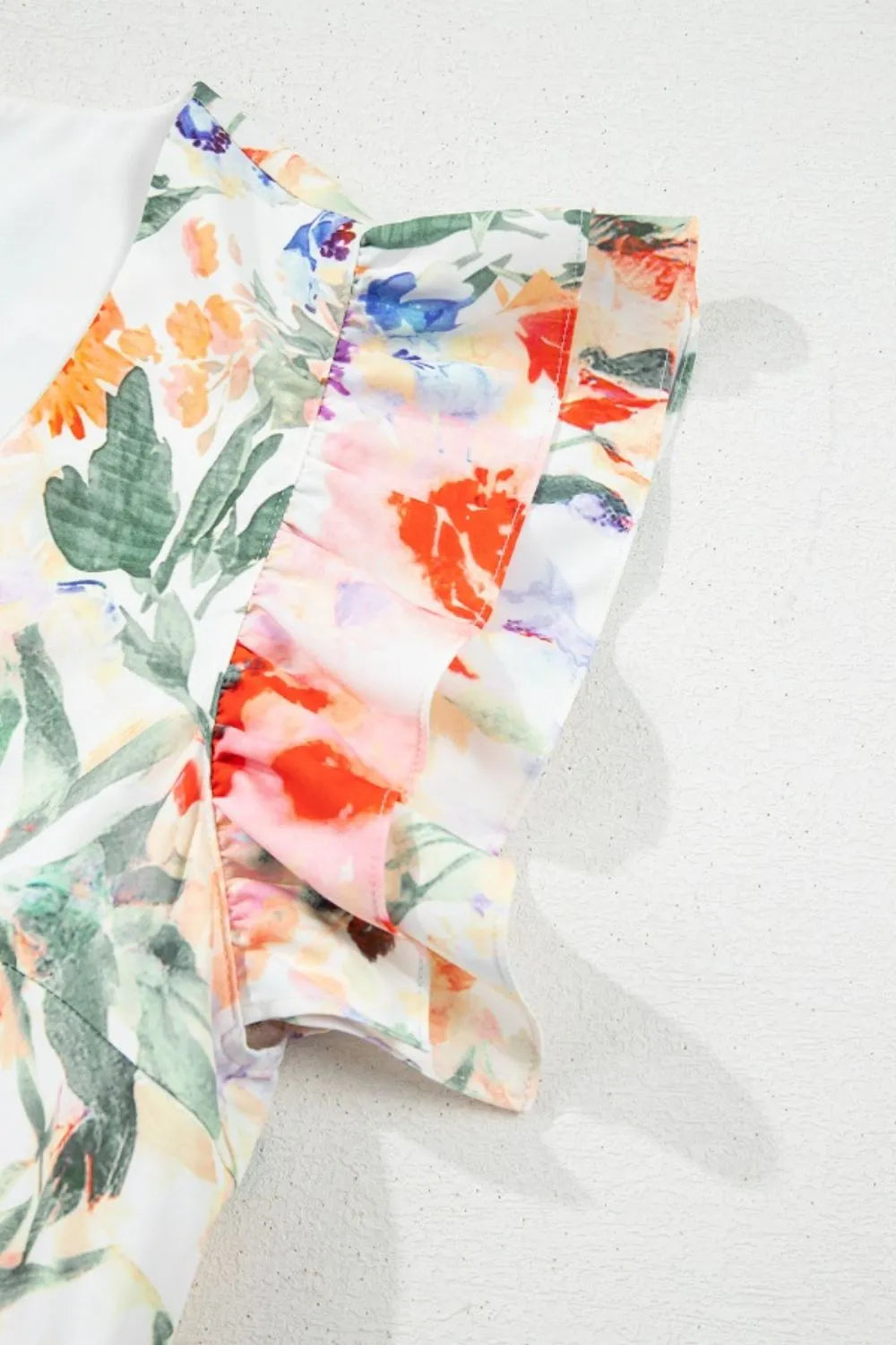 Floral Double Ruffle Sleeve V Neck Mini Dress