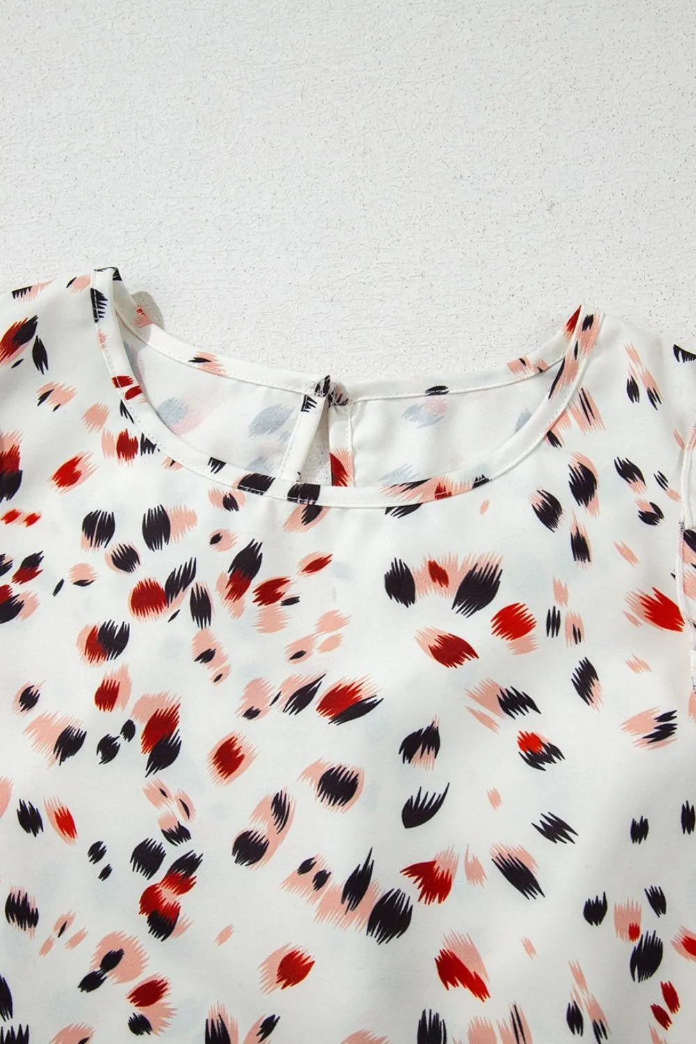 Abstract Print Ruffle Flutter Sleeve Keyhole Back Slim Blouse