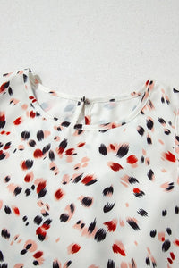 Abstract Print Ruffle Flutter Sleeve Keyhole Back Slim Blouse