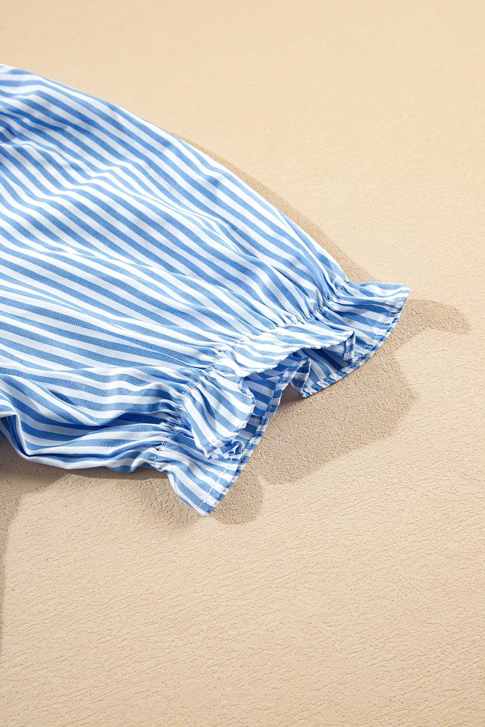 Stripe Bubble Short Sleeve Tiered Scallop Midi Dress