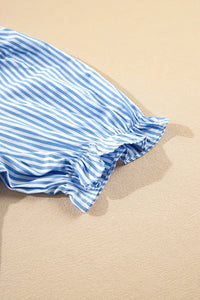 Stripe Bubble Short Sleeve Tiered Scallop Midi Dress