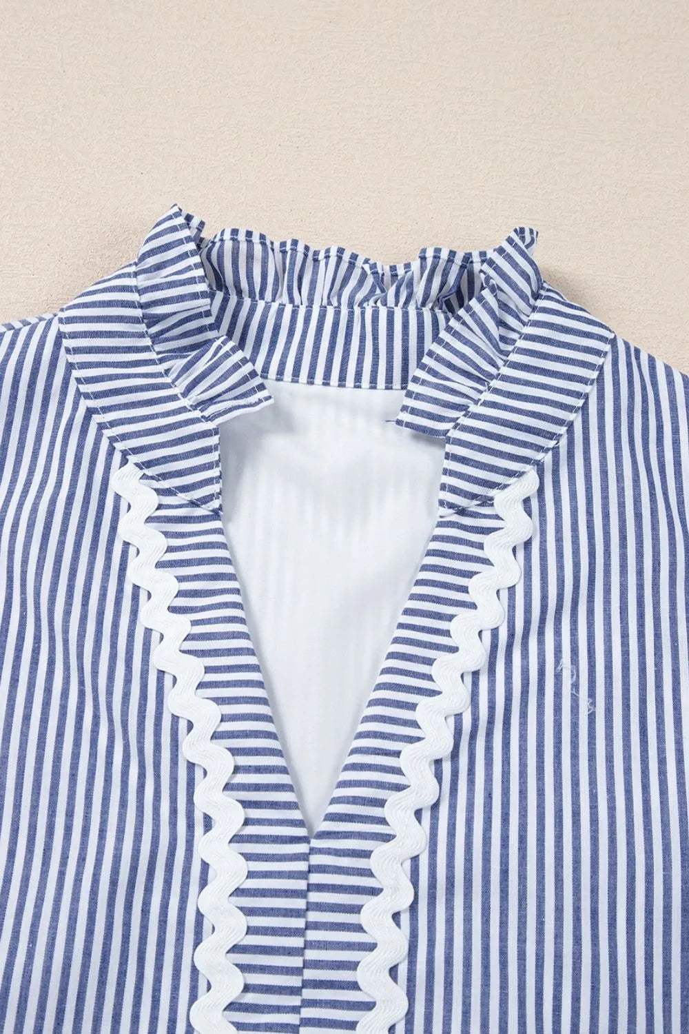 Stripe Sleeveless Notched Ric Rac Mini Dress