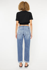 Mid Rise Distressed Straight Jeans