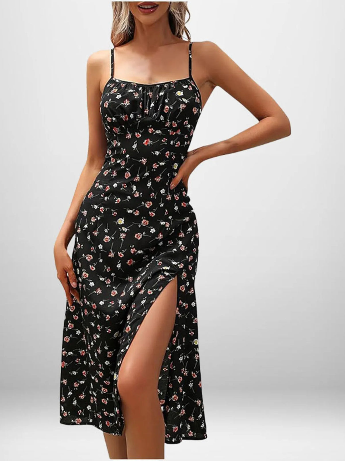 Full Size Slit Printed Cami Midi Dress Plus Size
