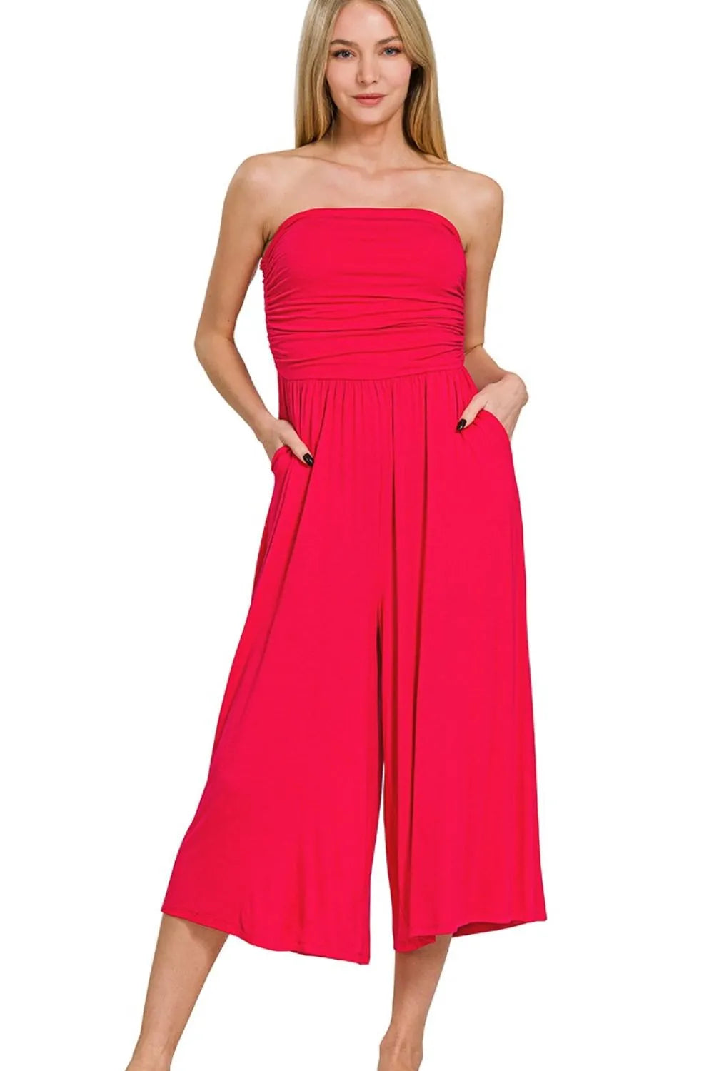 Zenana Double Layered Strapless Tube Top Jumpsuit