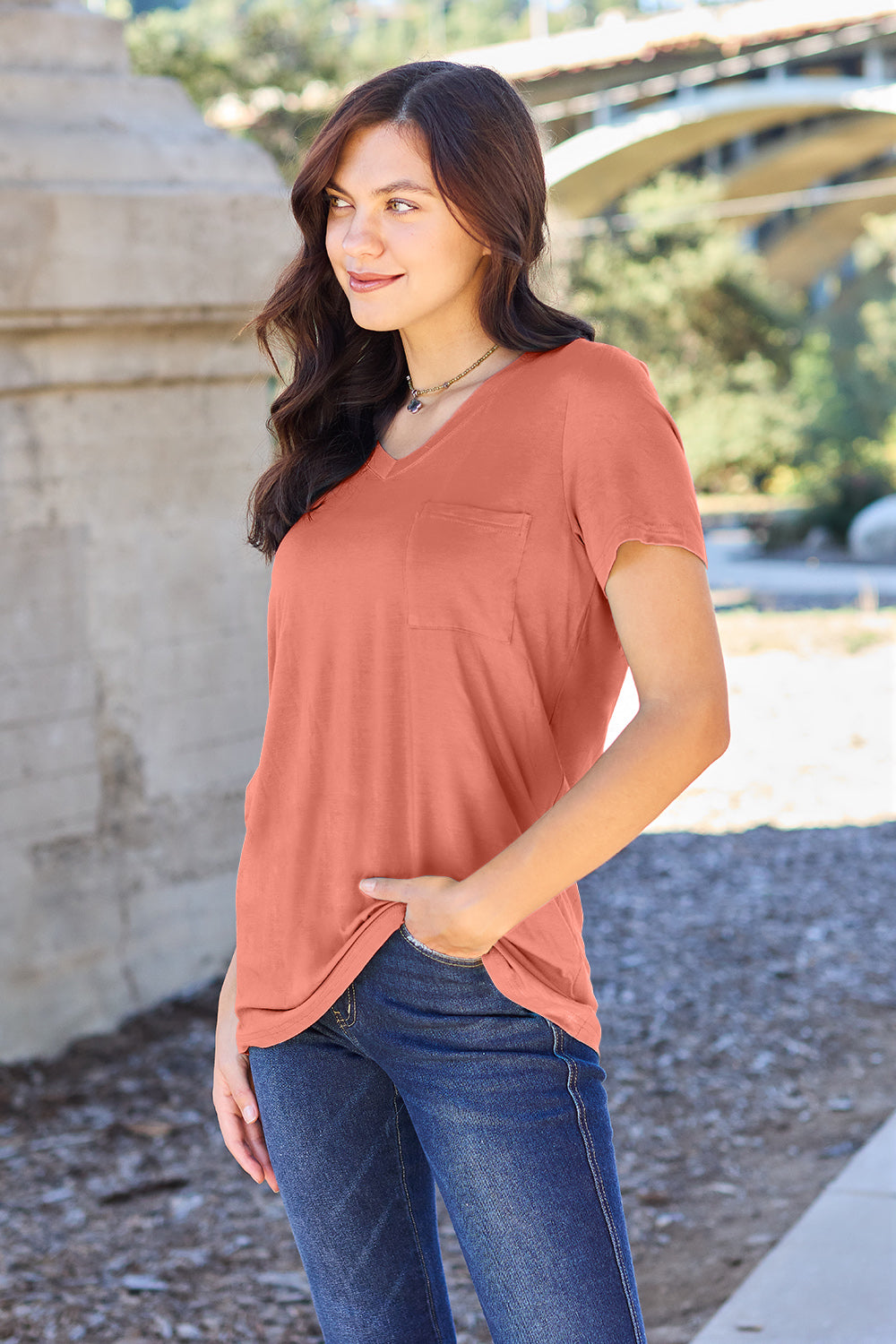 Bamboo Full Size V-Neck Short Sleeve T-Shirt