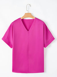 Silky V Neck Dolman Sleeve Blouse