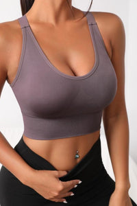 Solid Scoop Neck Long Active Bra